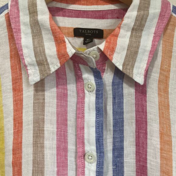 Talbots Petite Striped Linen Button Down Shirt 100% Linen Size M Petite - Picture 6 of 10